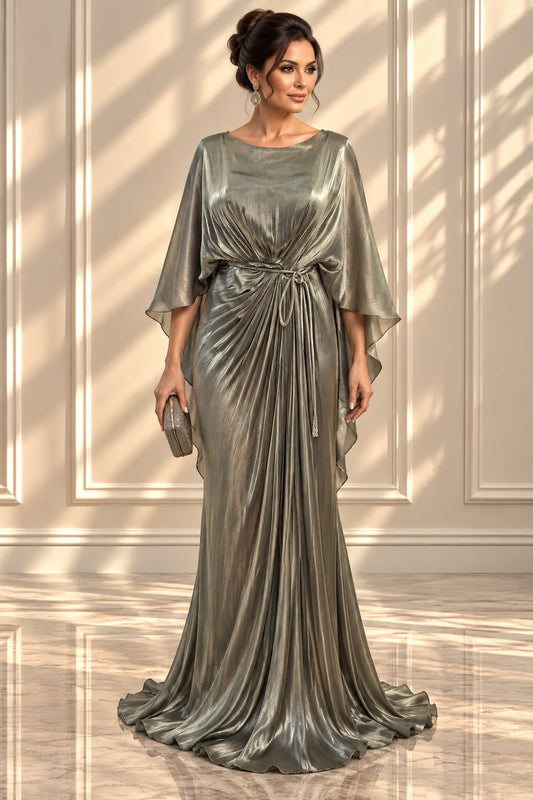 Rochia Luada- Rochie de gala Verde Oliv cu reflexii gold din Matase – Rochie Lunga Eleganta
