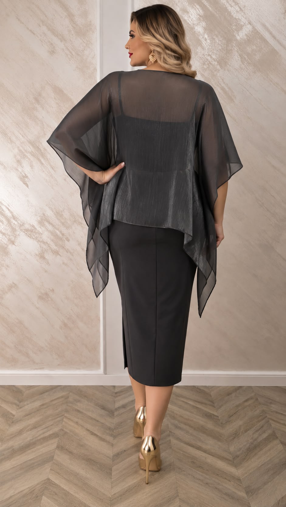 Rochie Anastasia eleganta midi cu bolero din organza pentru marimi medii si mari