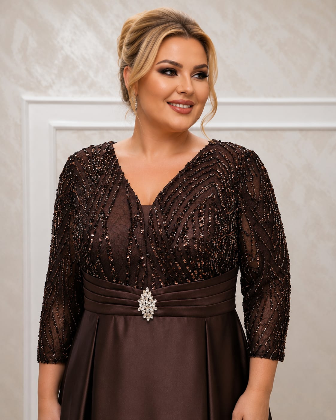 Rochia Chiara - rochie lunga pentru marimile plus size Verde Smarald sau Ciocolatiu