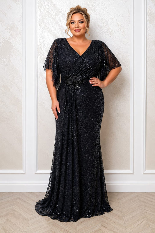 Rochia Sola – Rochie Lunga de Seara Plus Size din Dantela cu Drapaje Elegante | Eleganta si Confort pentru Evenimente Speciale