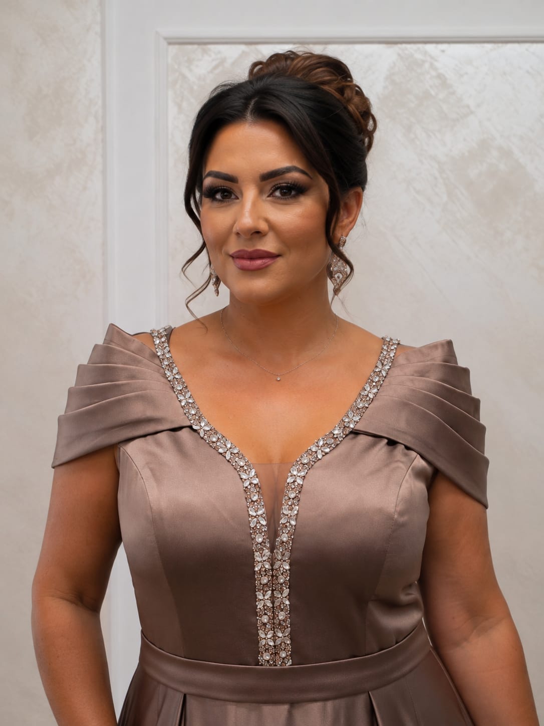 Rochia Lonicera - Rochie lunga simpla din satin cu drapaje peste brate disponibila in 3 nuante