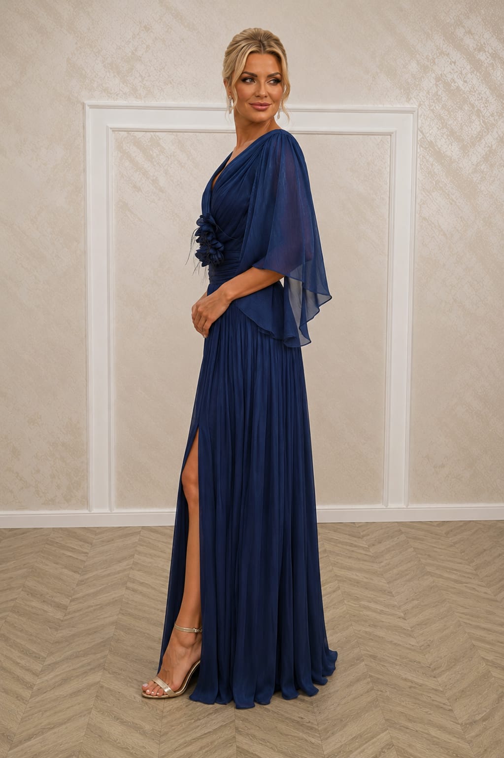 Rochia Aria - Rochie eleganta lunga din matase  artificiala cu slit pe picior
