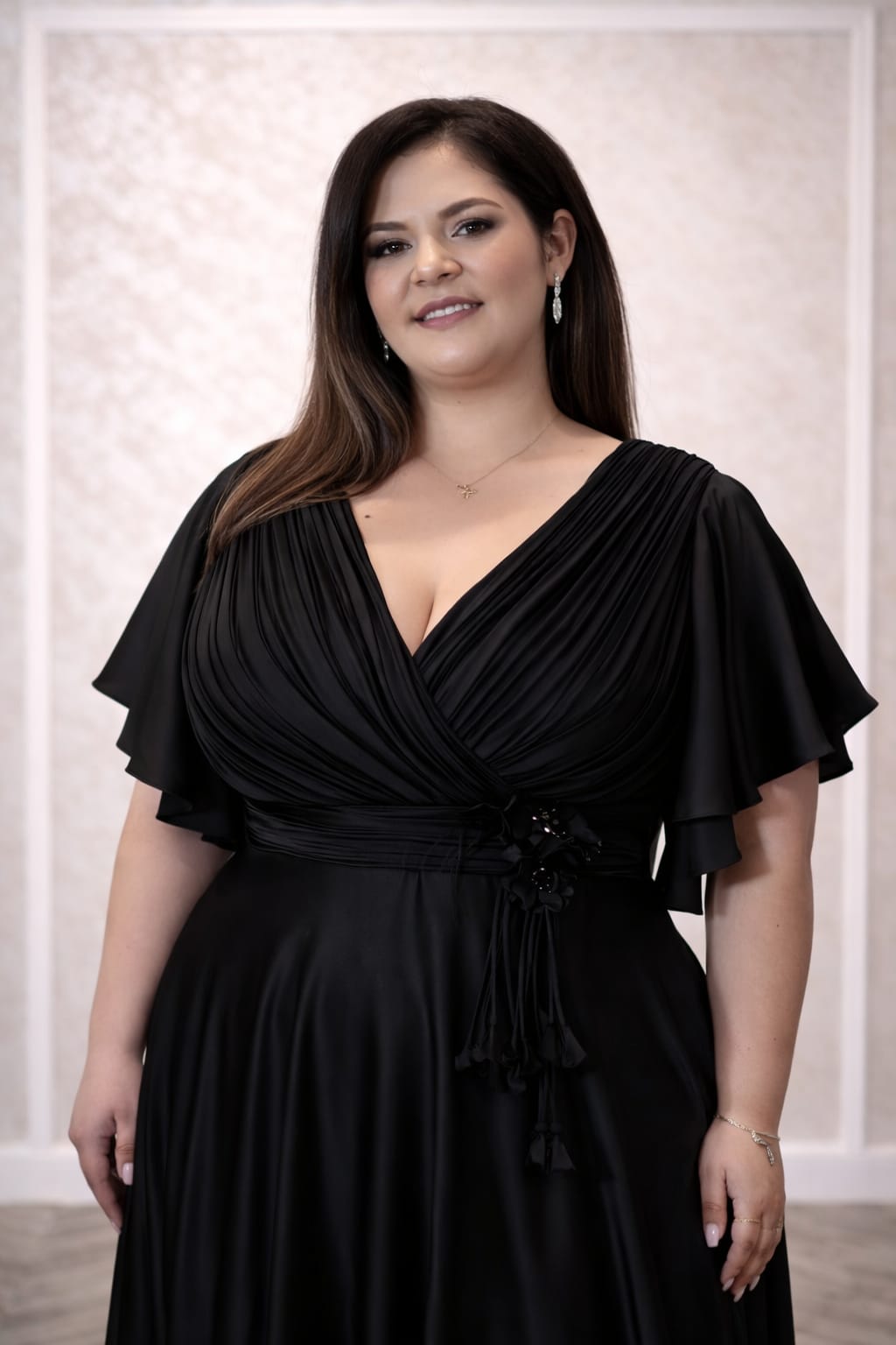 Rochia Gloria – Rochie neagra eleganta de seara din satin premium, simpla