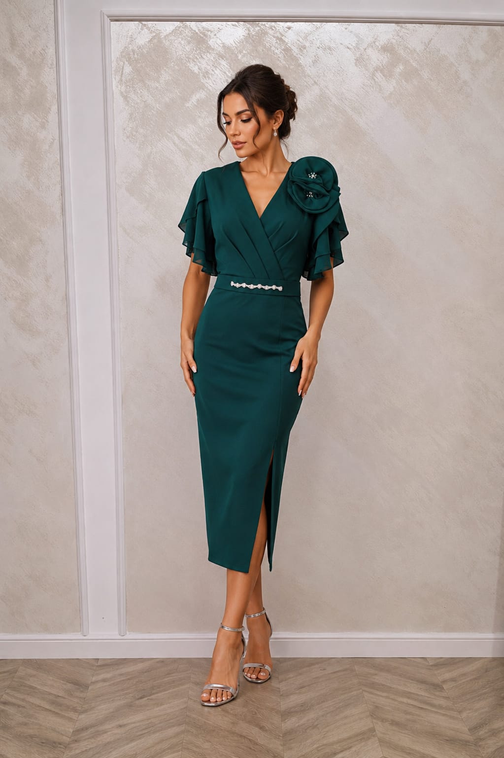 Rochia Pigna – Rochie pentru evenimente lungime midi cu maneci din voal