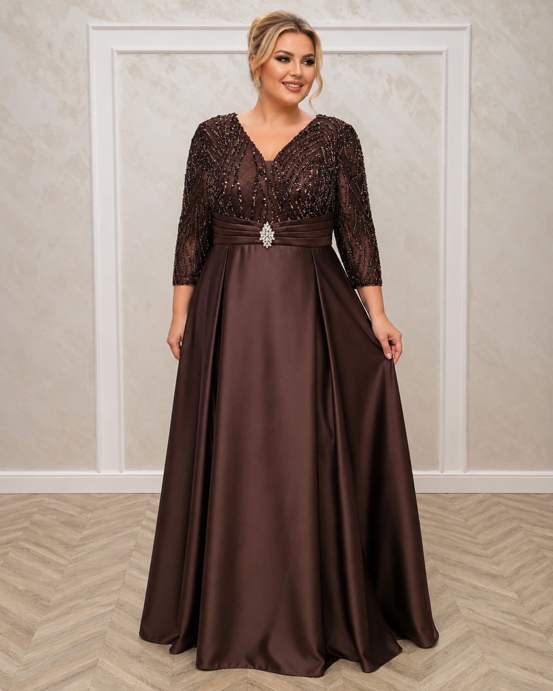 Rochia Chiara - rochie lunga pentru marimile plus size Verde Smarald sau Ciocolatiu