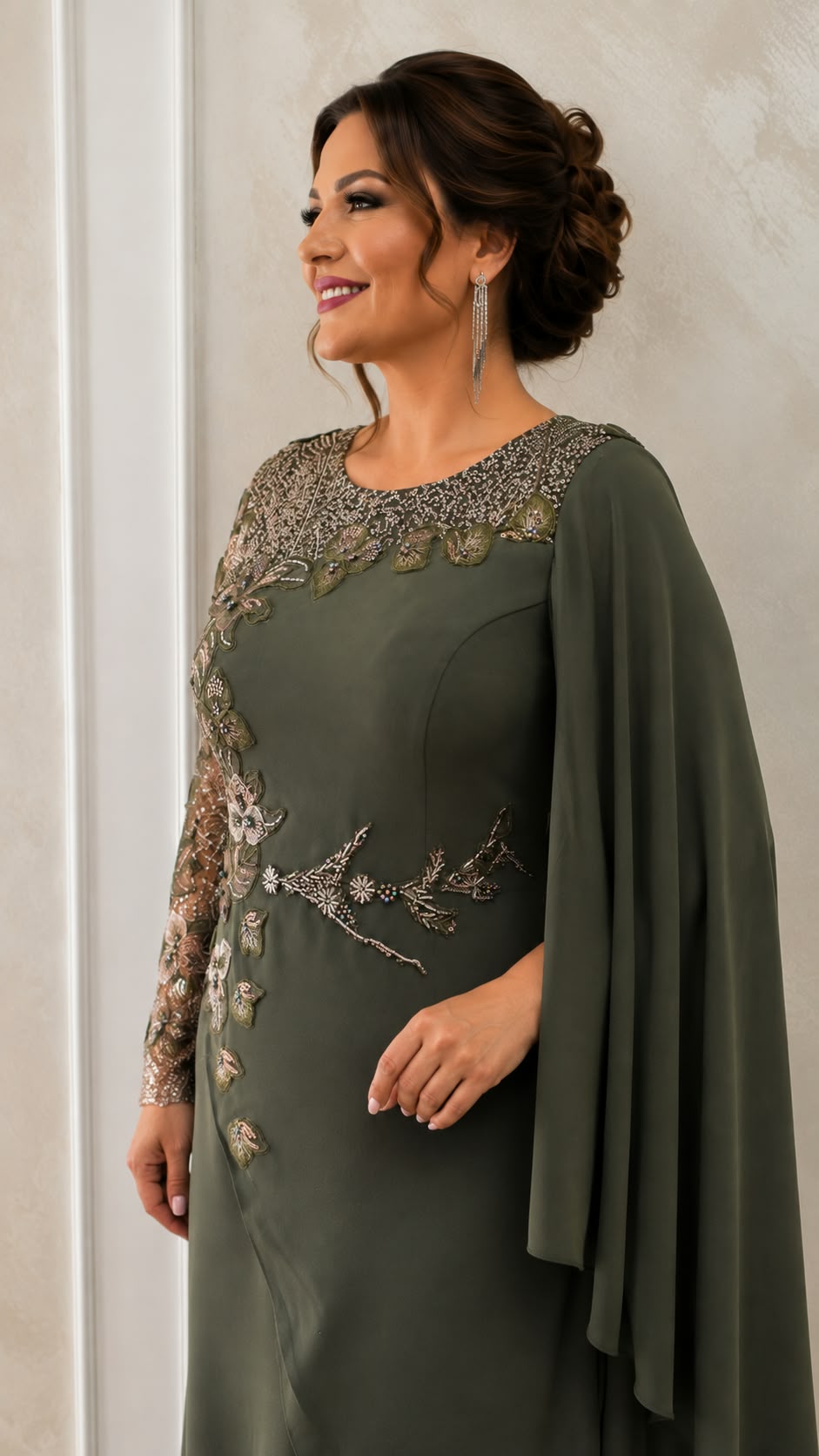 Rochia Dimelo - Rochie lunga eleganta pentru marimi mari cu broderie si perle
