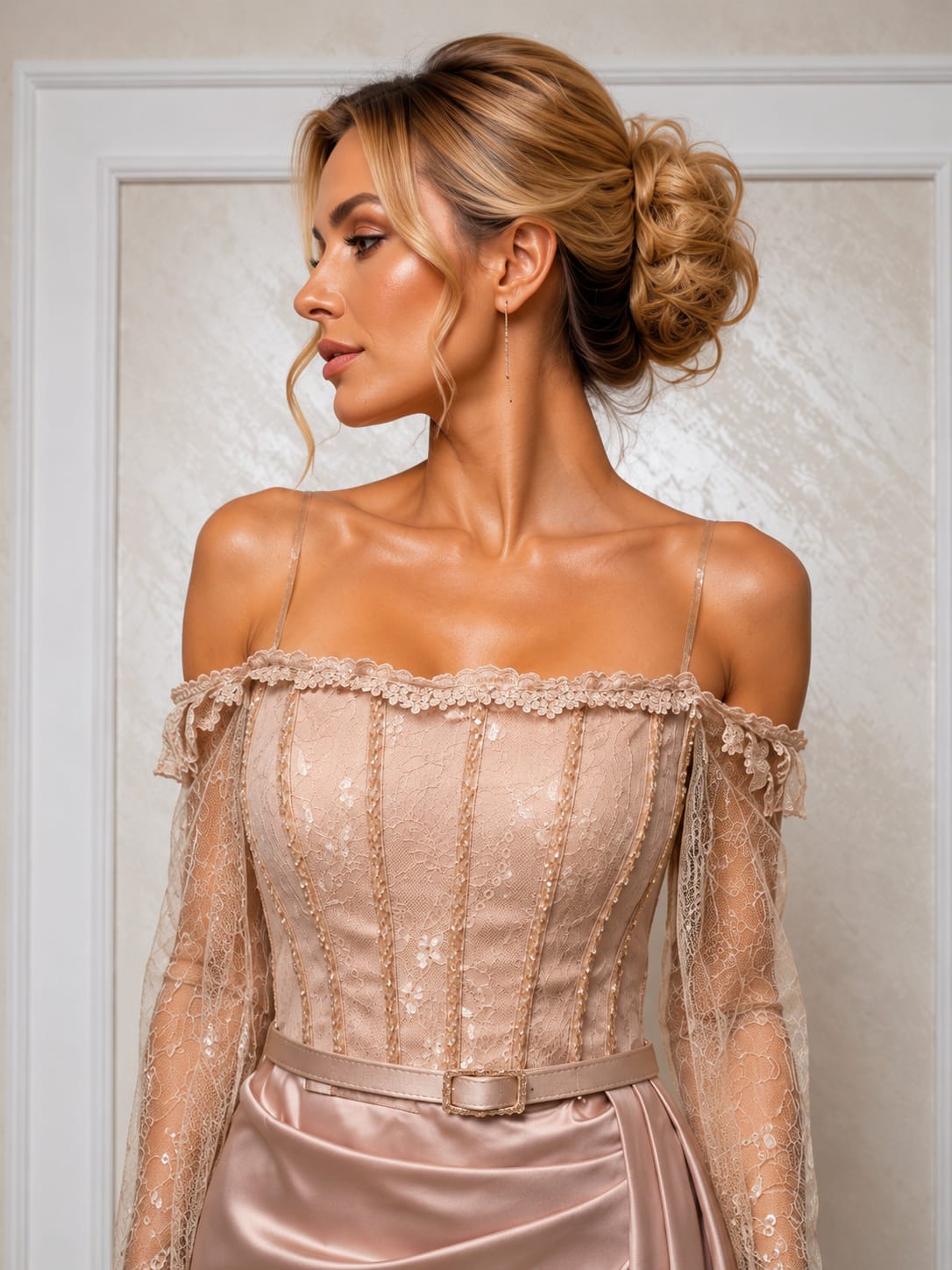 Rochia Ladonna -Rochie pentru evnimente, nuanta pastel cu slit pe picior si corset reglabil