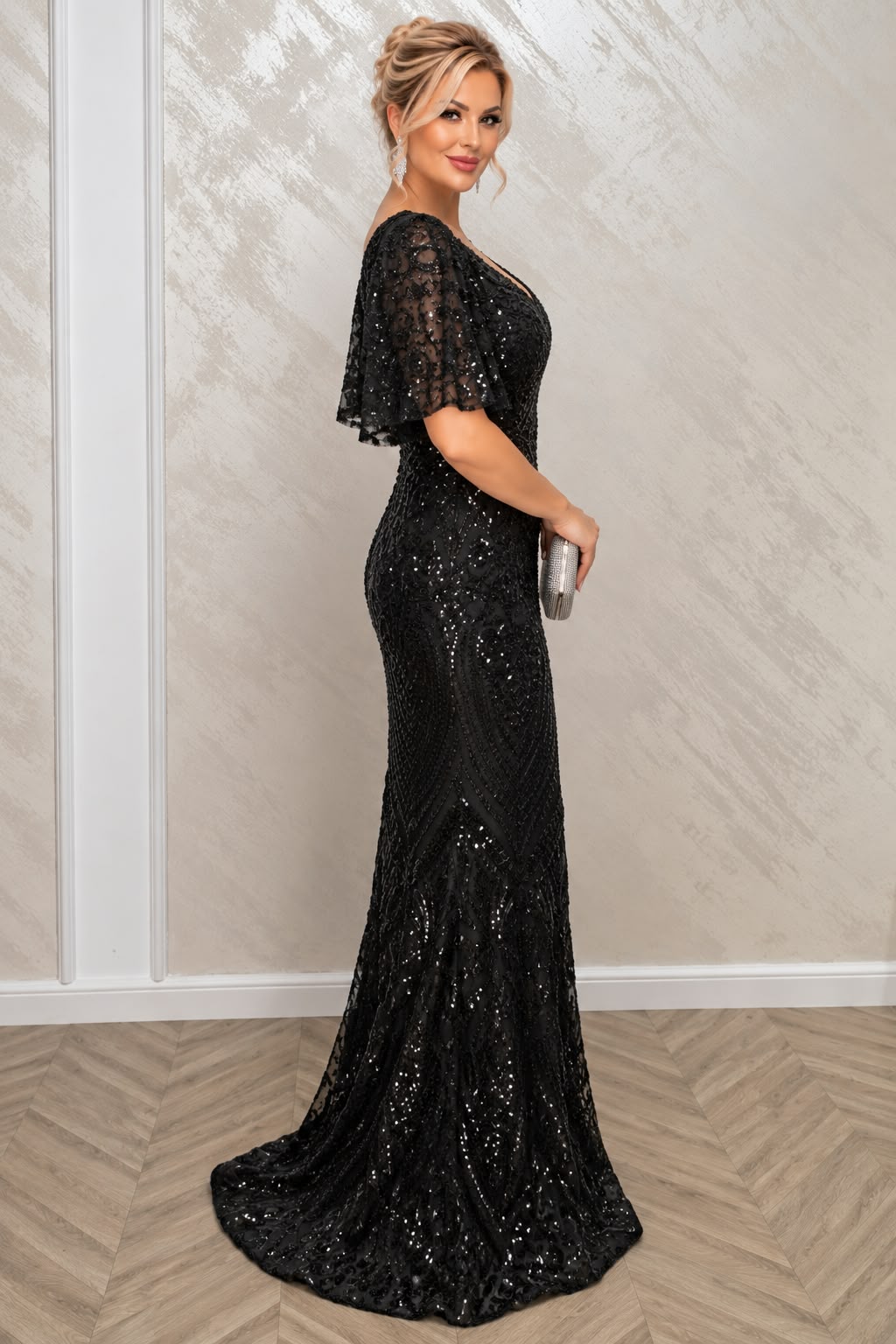 Rochia Iona cu paiete – rochie eleganta pentru nunta si marimi mari