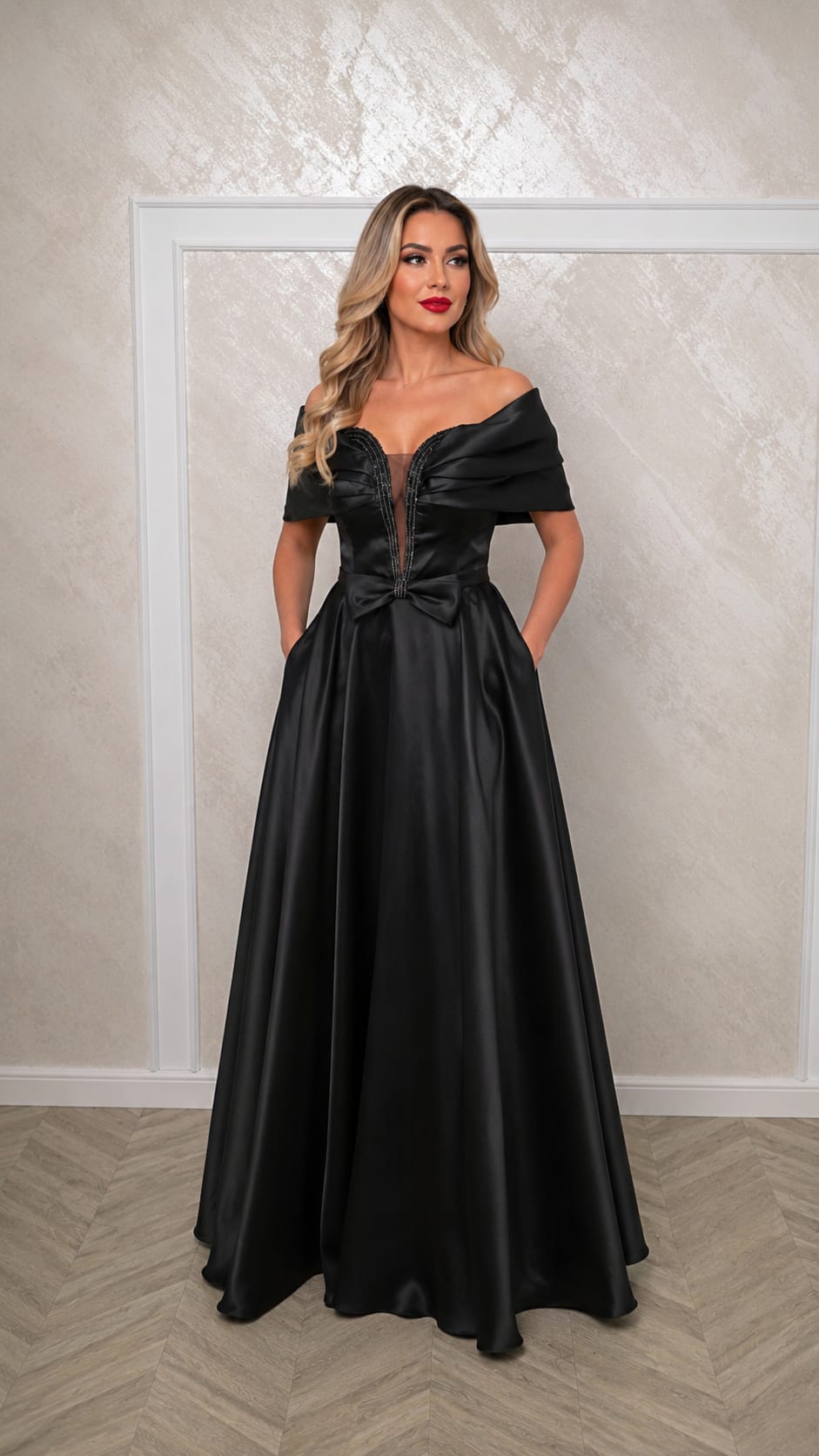 Rochia Serena – rochie din tafta premium reflexii sofisticate bordo-metalic si negru-metalic