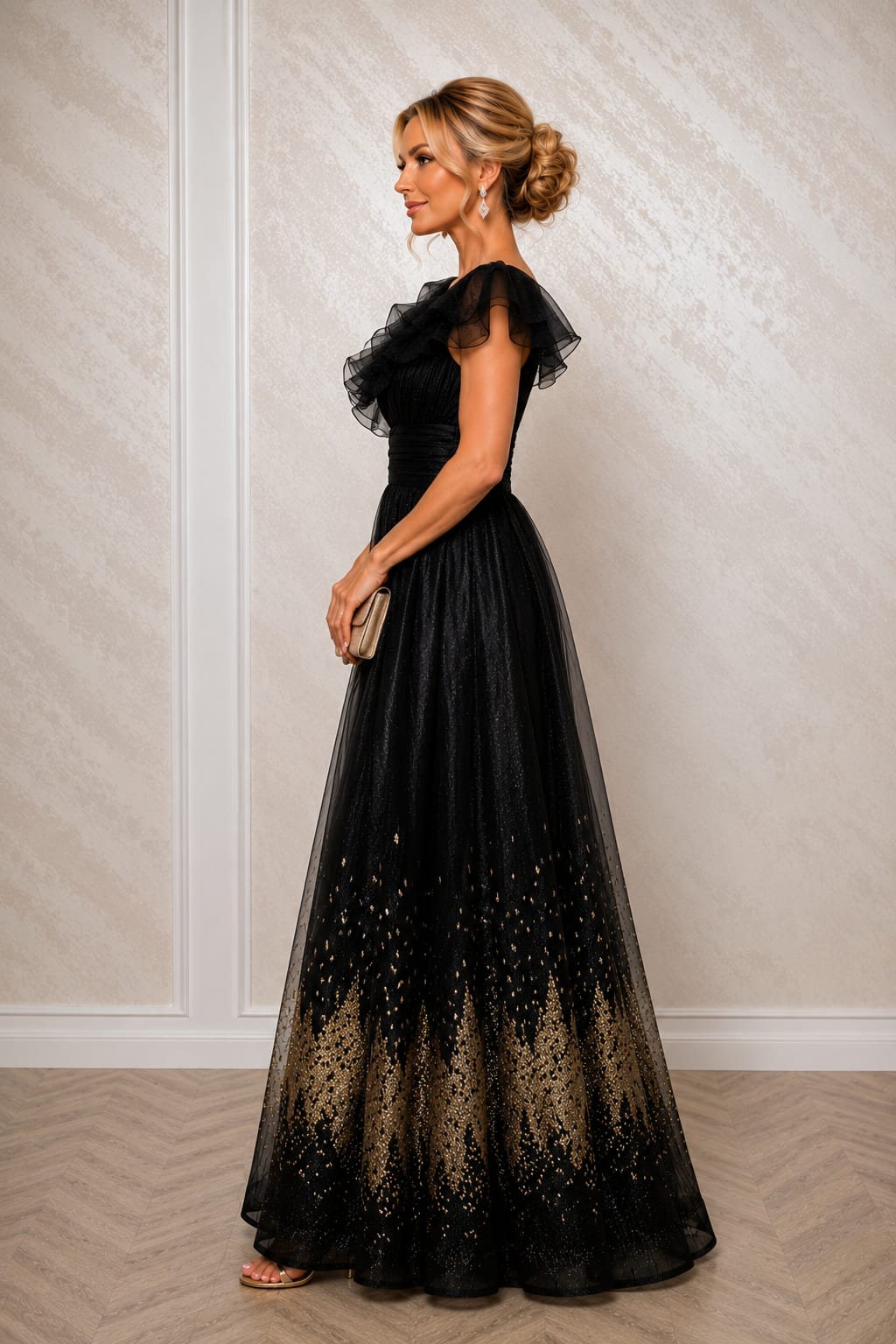 Rochia Dya – Rochie eleganta in tonuri de negru si auriu