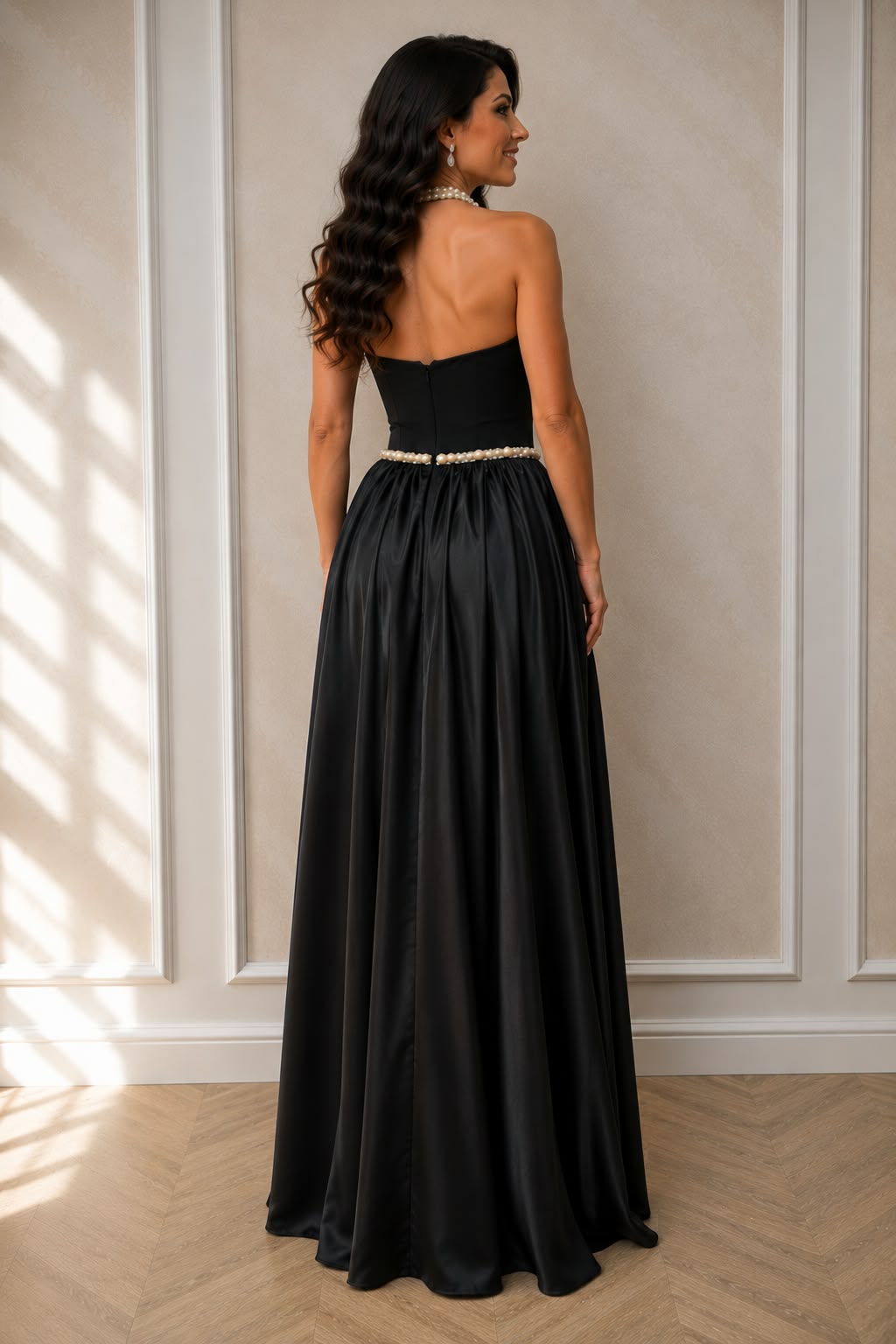 Rochie lunga neagra Inset cu perle - editie limitata