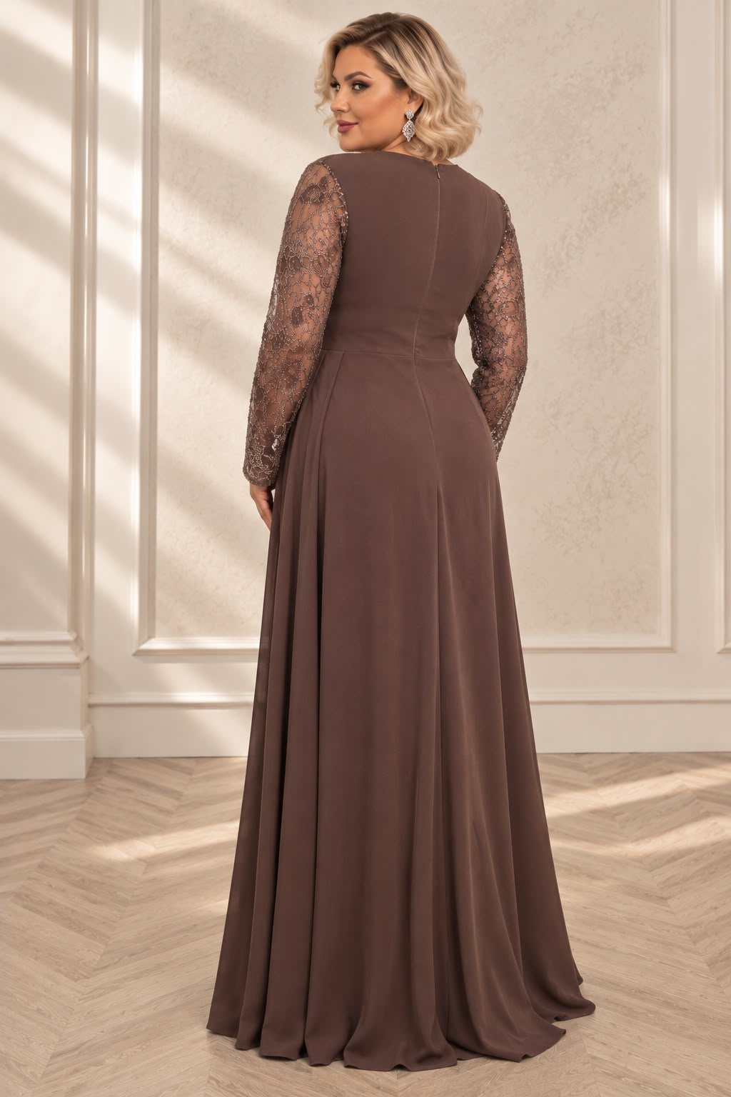 Rochia Raluca- Rochie lunga eleganta din crep cu dantela si perle